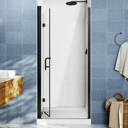 Adapt Allsumhome Bifold Shower Door 30-32 in.W x 72 in.H Pivot Swing Shower Doors,Matte Black,Tempered Shower Glass