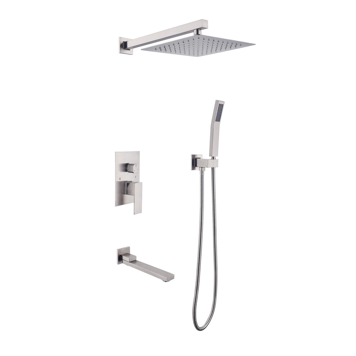 4PSQ-L Exbrite 10' Rain Shower Head Systems Wall Mounted Shower,Brushed Nickel - ExBriteUSA