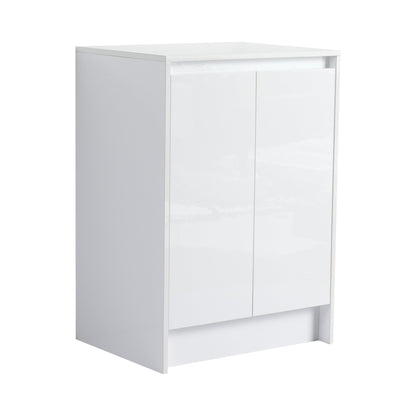 Allsumhome 24' freestanding Bathroom Storage Cabinet, 2-Soft Close Doors, Glossy White,(KD-Packing)