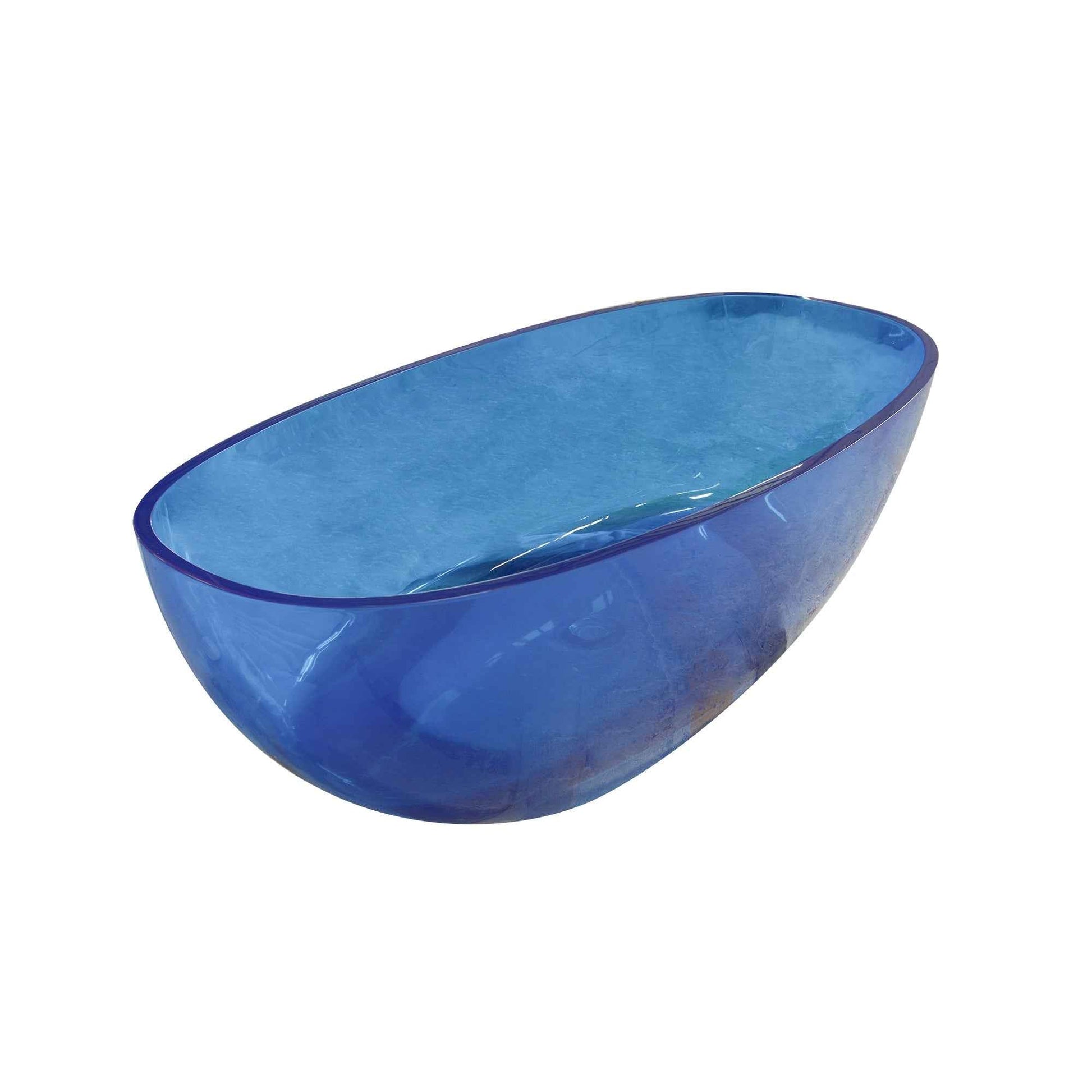 RS 64 inch Transparent Blue Oval Shape Freestanding Soaking Bathtub For The Bathroom