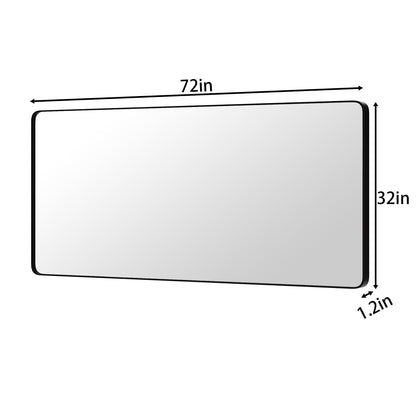 Noir 72" x 32" Vanity Mirror �C Modern, Elegant, Rectangular Wall Mirror with Tempered Glass, Shatterproof, Rust-Resistant, Matte Black Frame for Bathroom, Living Room & Hallway - ExBriteUSA