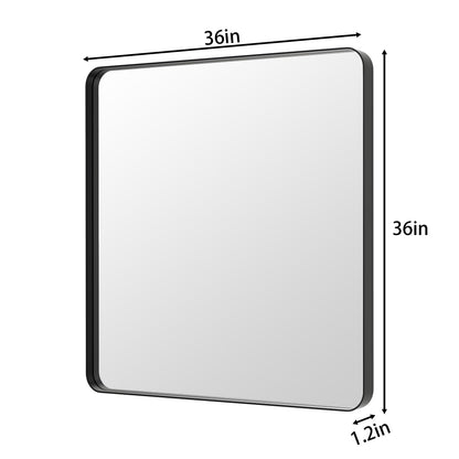 Noir 36" x 36" Vanity Mirror �C Modern, Elegant, Rectangular Wall Mirror with Tempered Glass, Shatterproof, Rust-Resistant, Matte Black Frame for Bathroom, Living Room & Hallway - ExBriteUSA
