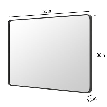 Noir 55" x 36" Vanity Mirror �C Modern, Elegant, Rectangular Wall Mirror with Tempered Glass, Shatterproof, Rust-Resistant, Matte Black Frame for Bathroom, Living Room & Hallway - ExBriteUSA