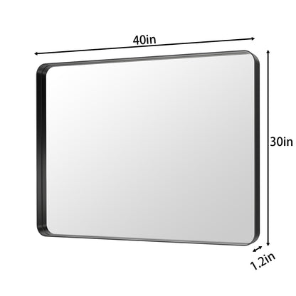 Noir 40" x 30" Vanity Mirror �C Modern, Elegant, Rectangular Wall Mirror with Tempered Glass, Shatterproof, Rust-Resistant, Matte Black Frame for Bathroom, Living Room & Hallway - ExBriteUSA