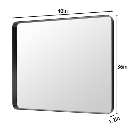 Noir 40" x 36" Vanity Mirror �C Modern, Elegant, Rectangular Wall Mirror with Tempered Glass, Shatterproof, Rust-Resistant, Matte Black Frame for Bathroom, Living Room & Hallway - ExBriteUSA