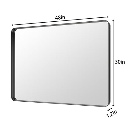 Noir 48" x 30" Vanity Mirror �C Modern, Elegant, Rectangular Wall Mirror with Tempered Glass, Shatterproof, Rust-Resistant, Matte Black Frame for Bathroom, Living Room & Hallway - ExBriteUSA