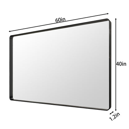 Noir 60" x 40" Vanity Mirror �C Modern, Elegant, Rectangular Wall Mirror with Tempered Glass, Shatterproof, Rust-Resistant, Matte Black Frame for Bathroom, Living Room & Hallway - ExBriteUSA