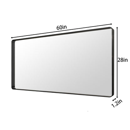 Noir 60" x 28" Vanity Mirror �C Modern, Elegant, Rectangular Wall Mirror with Tempered Glass, Shatterproof, Rust-Resistant, Matte Black Frame for Bathroom, Living Room & Hallway - ExBriteUSA