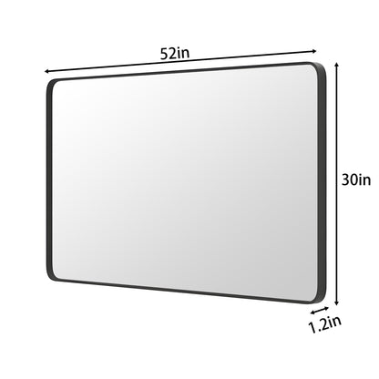 Noir 52" x 30" Vanity Mirror �C Modern, Elegant, Rectangular Wall Mirror with Tempered Glass, Shatterproof, Rust-Resistant, Matte Black Frame for Bathroom, Living Room & Hallway - ExBriteUSA