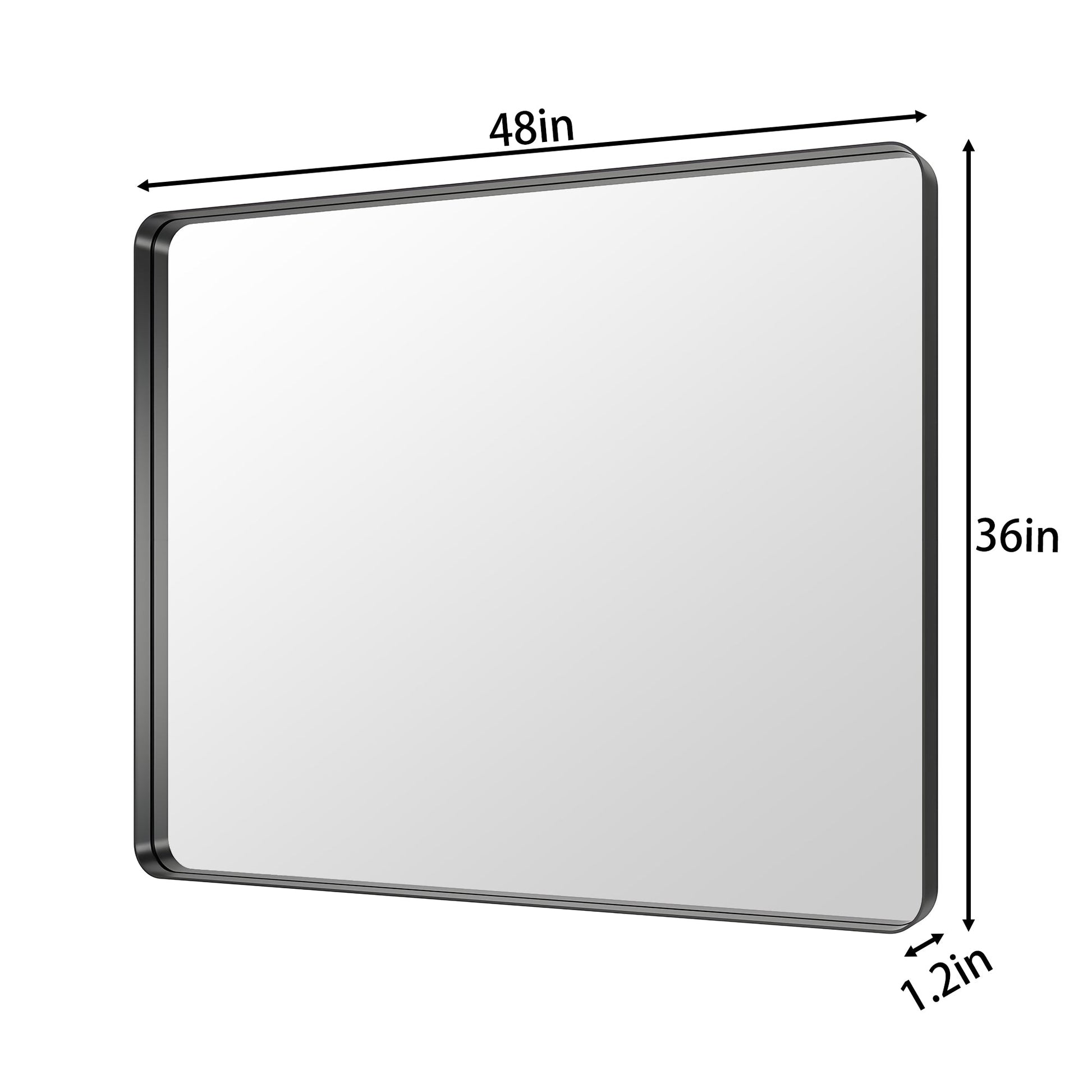 Noir 48" x 36" Vanity Mirror �C Modern, Elegant, Rectangular Wall Mirror with Tempered Glass, Shatterproof, Rust-Resistant, Matte Black Frame for Bathroom, Living Room & Hallway - ExBriteUSA