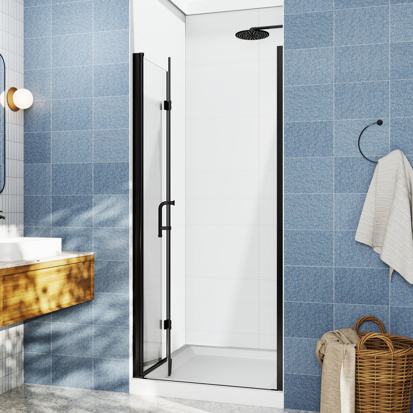 Adapt Allsumhome Bifold Shower Door 36-38 in.W x 72 in.H Pivot Swing Shower Doors,Matte Black,Clear Tempered Glass