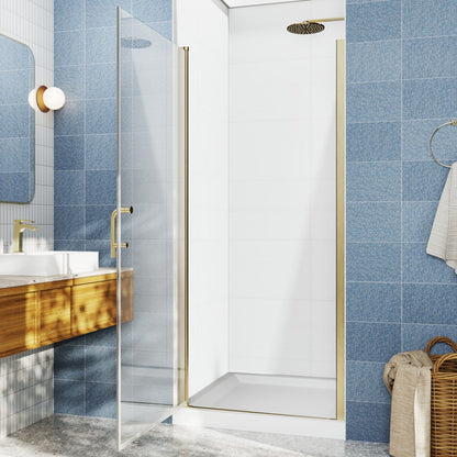 Classy 32-34"x72" Frameless Shower Door in Brush Gold,Water Repellent Glass with Seal Strip Parts and Handle,6mm Glass Shower Door