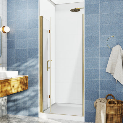 Adapt Allsumhome Bifold Shower Door 30-32 in.W x 72 in.H Pivot Swing Shower Doors,Brushed Gold,Tempered Shower Glass