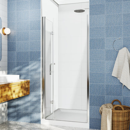 Adapt Allsumhome Bifold Shower Door 30-32 in.W x 72 in.H Pivot Swing Shower Doors,Chrome,Clear Tempered Shower Glass