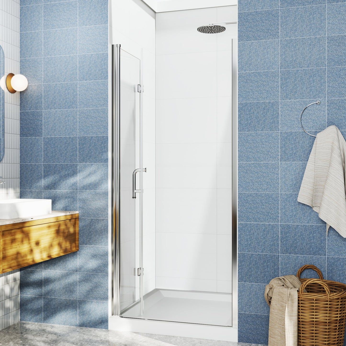 Adapt Allsumhome Bifold Shower Door 32-34 in.W x 72 in.H Pivot Swing Shower Doors,Chrome,Clear Tempered Shower Glass