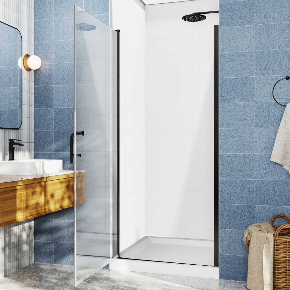 Classy 28-30"x72" Frameless Shower Door in Matte Black,Water Repellent Glass with Seal Strip Parts and Handle,6mm Glass Shower Door