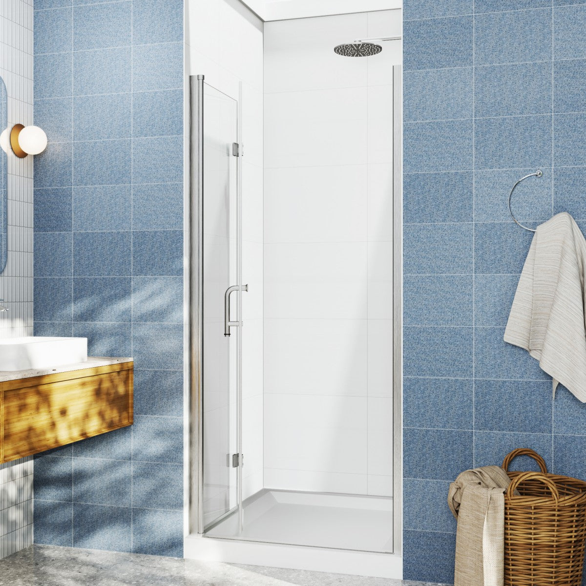Adapt Allsumhome Bifold Shower Door 32-34 in.W x 72 in.H Pivot Swing Shower Doors,Brushed Nickel,Tempered Glass