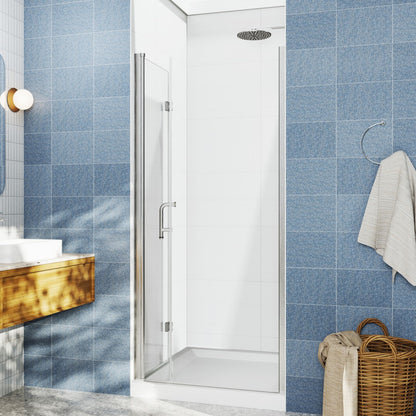 Adapt Allsumhome Bifold Shower Door 32-34 in.W x 72 in.H Pivot Swing Shower Doors,Brushed Nickel,Tempered Glass