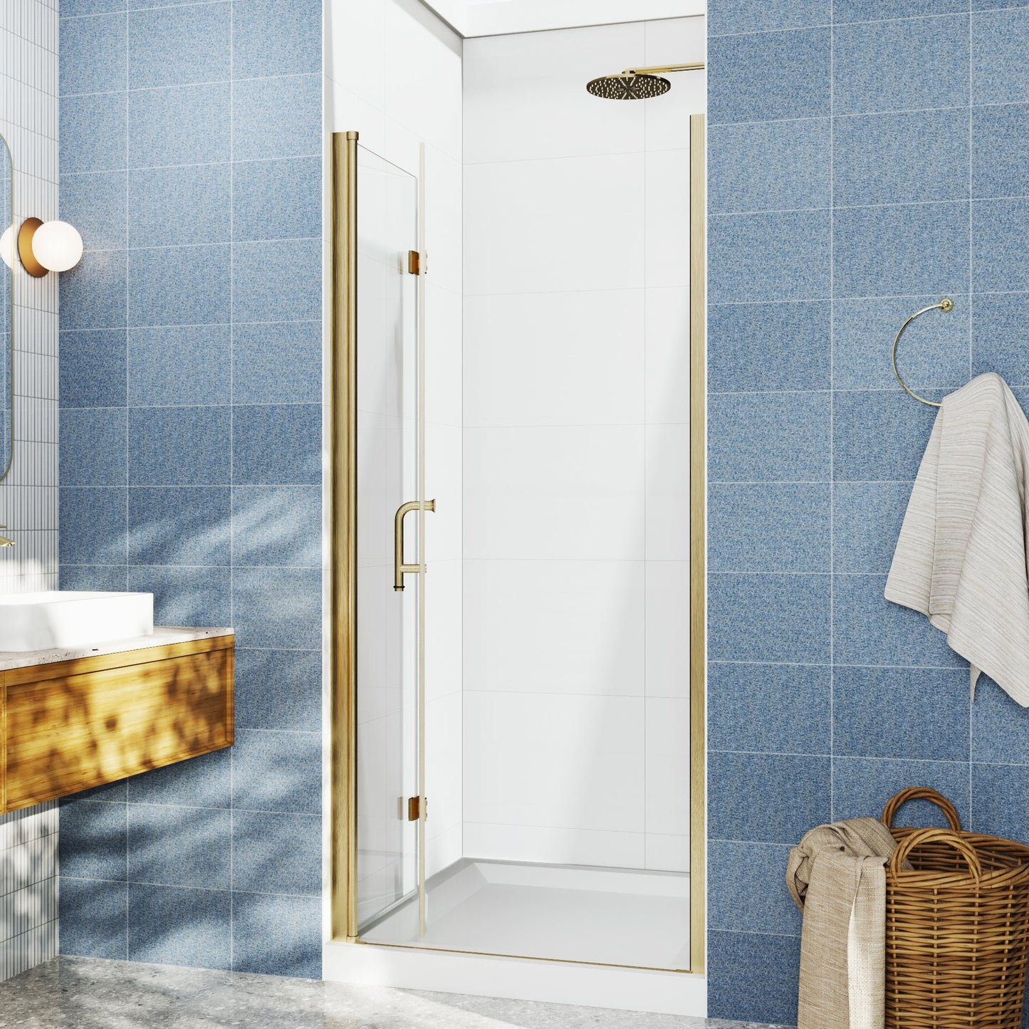 Adapt Allsumhome Bifold Shower Door 34-36 in.W x 72 in.H Pivot Swing Shower Doors,Brushed Gold,Clear Tempered Glass