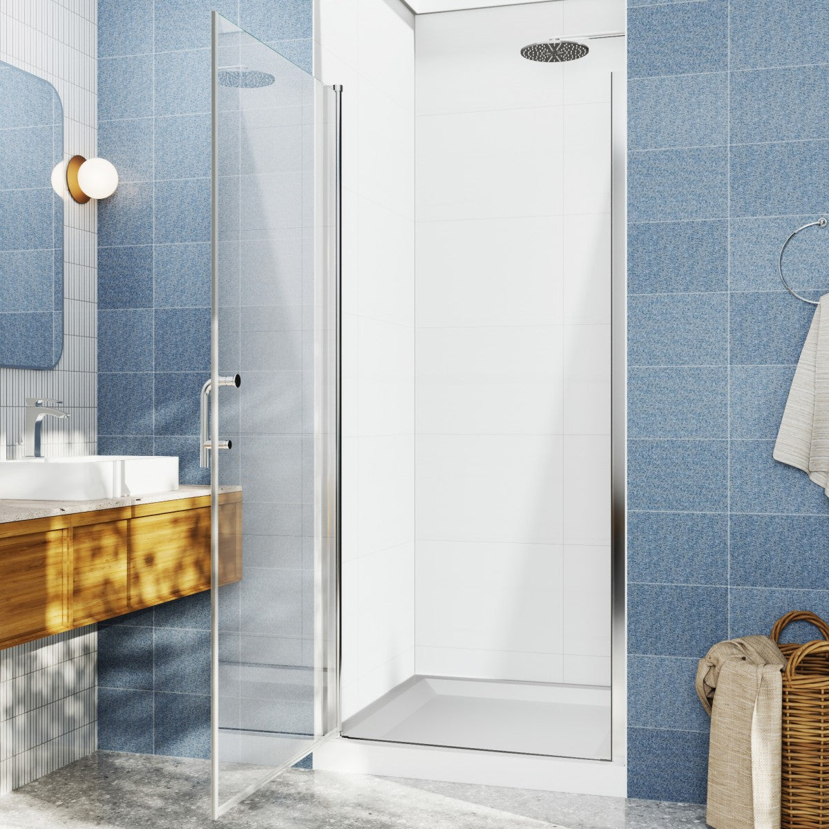 Classy 34-36" W x 72" H Pivot Semi-Frameless Shower Door Chrome Install Glass Shower Door