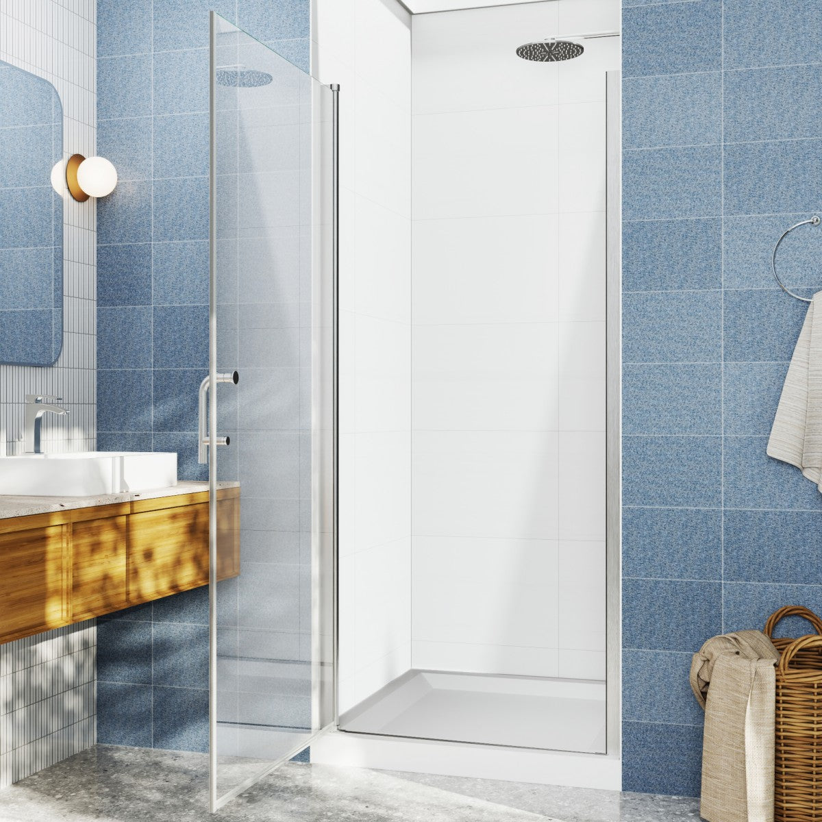 Classy 34-36" W x 72" H Pivot Semi-Frameless Shower Door Brushed Nickel Install Glass Shower Door
