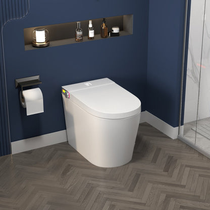 Exbrite Smart Toilet With Foot Sensing Open Cover & Seat, No Water Pressure Limitation, Night Light, Leakage Protection, Side Knob With Multiple Controls, Remote Control, Auto Flushing, White Screen - ExBriteUSA