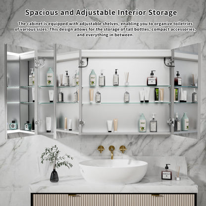 ExBrite 48"W x 30"H LED Medicine Cabinet with Anti-Fog, Stepless Color Temperature and Dimming, Adjustable Shelves, Aluminum Frame, Recessed or Surface Mount - ExBriteUSA