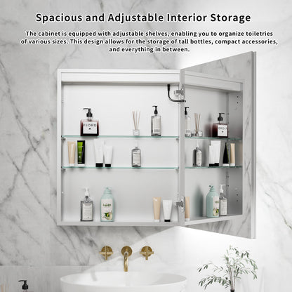 ExBrite 24"W x 30"H LED Medicine Cabinet with Anti-Fog, Stepless Color Temperature and Dimming, Adjustable Shelves, Aluminum Frame, Recessed or Surface Mount, Hinge on Right - ExBriteUSA