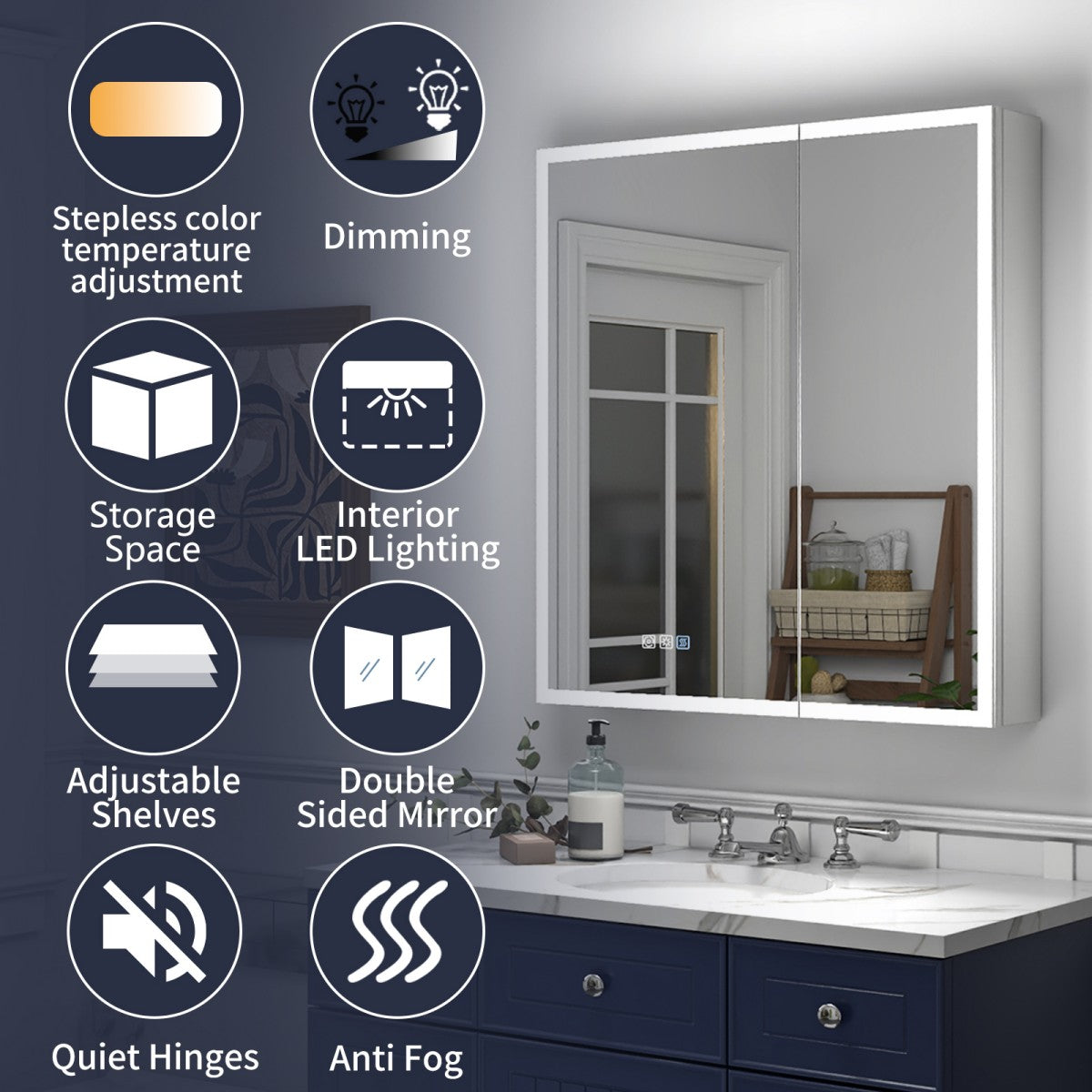 Rim 30" W x 32" H LED Lighted Medicine Cabinet - Recessed or Surface Mount with Outlets & USBs