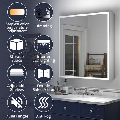 Rim 30" W x 32" H LED Lighted Medicine Cabinet - Recessed or Surface Mount with Outlets & USBs