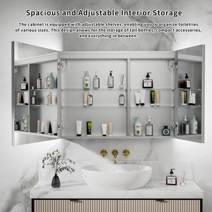 ExBrite 40"W x 30"H LED Medicine Cabinet with Anti-Fog, Stepless Color Temperature and Dimming, Adjustable Shelves, Aluminum Frame, Recessed or Surface Mount - ExBriteUSA