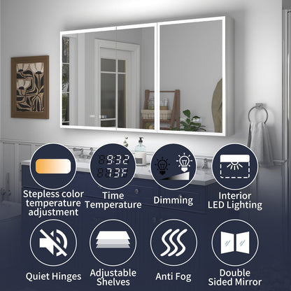 Rim 56" W x 30" H LED Lighted Medicine Cabinet Recessed or Surface with Mirrors - ExBriteUSA