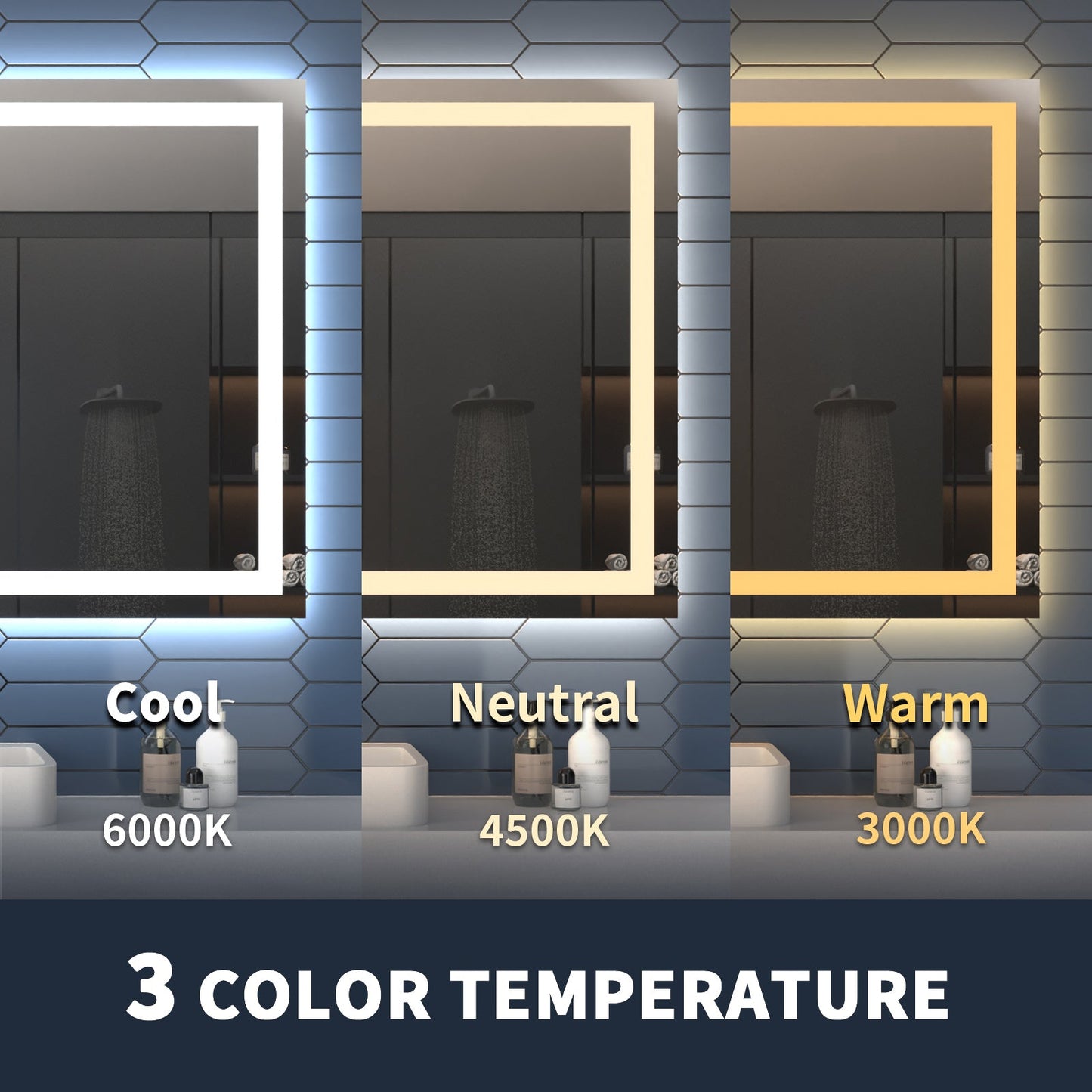 Apex-T 72" W x 32" H Lighted Bathroom Large Light Led Mirror,Anti Fog,Dimmable,Three Lighting Modes