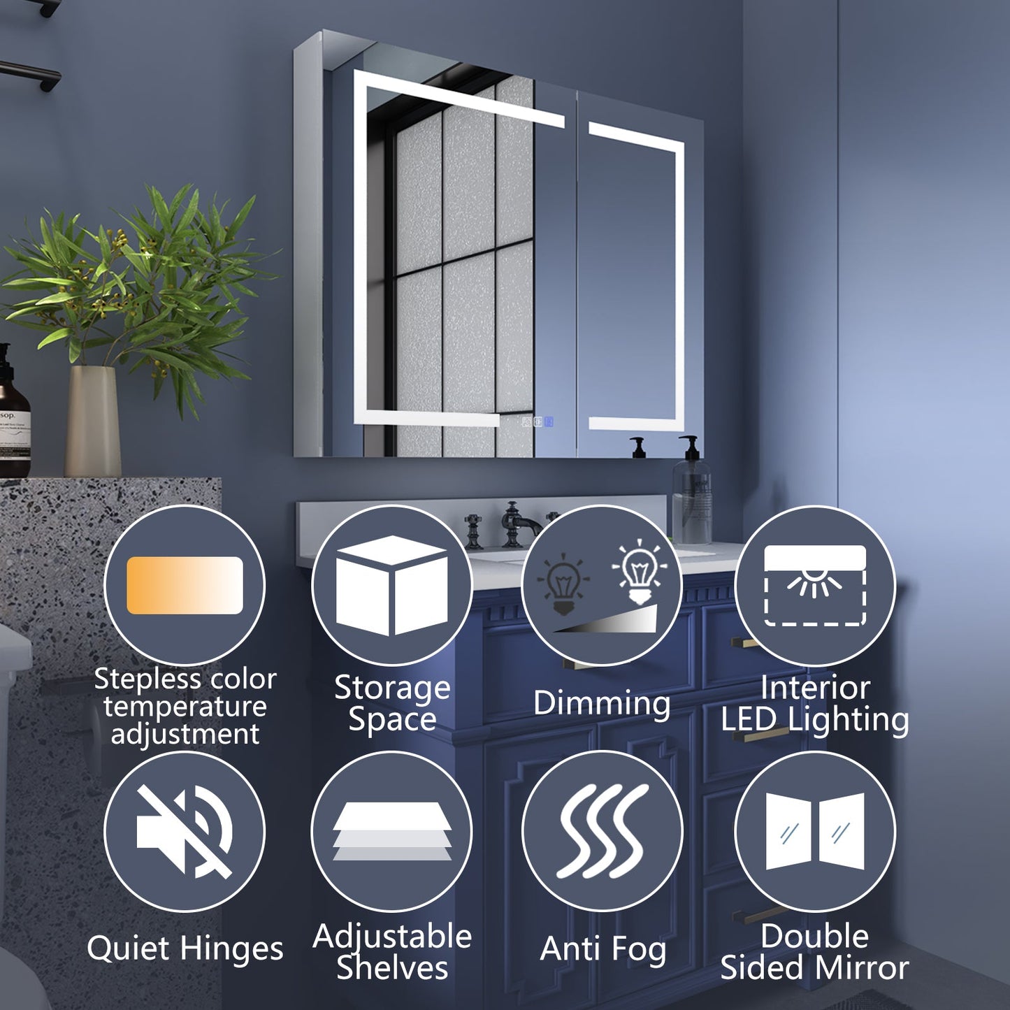 Bathroom Cabinet with USB Port - 36 x 30 Medicine Cabinet with Mirror, LED Lighted, Recessed or Surface Mounted | ExBrite Boost-M1