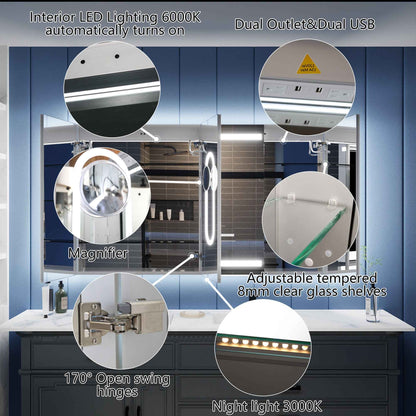 Illusion-B 60" x 36" LED Lighted Inset Mirrored Medicine Cabinet with Magnifiers Front and Back Light -pricedifferent