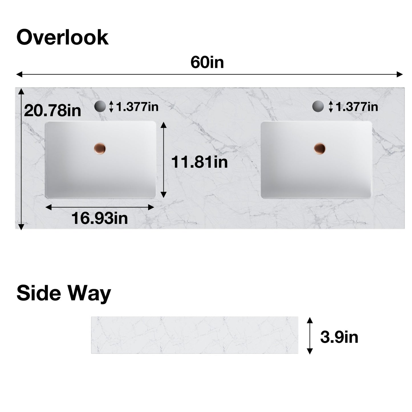 Glam 60" Modern Floating White Rubberwood Bathroom Vanity Cabinet with Lights and Stone Slab Countertop, Dual Sinks