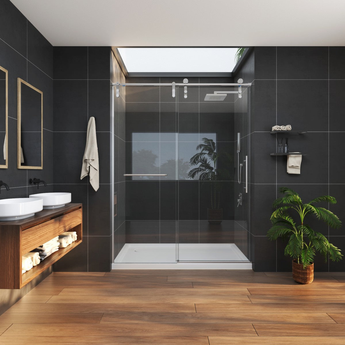 Anchor-B Allsumhome 56"-60"W x 76"H Frameless Sliding Shower Door,8mm Tempered Glass Shower Enclosure,Double Easy Clean Coat,Brushed Nickel,Buffer