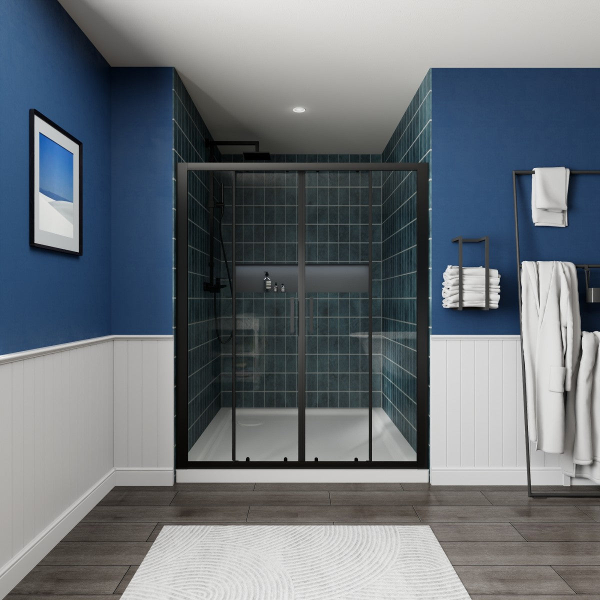 Holden 56-60"W x 70"H Easy Clean Shatter Proof Double Framed Sliding Shower Door with 1/4" (6mm) Clear SGCC Tempered Glass,Matte Black Finish