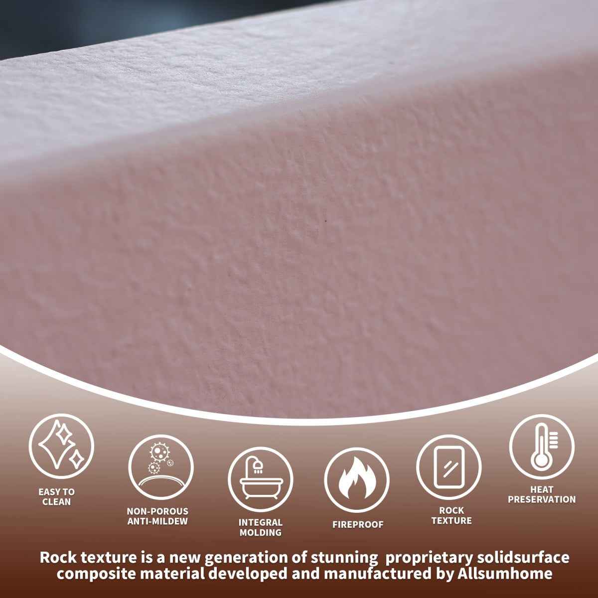 Allsumhome RockE 59" Imitation Natural Stone Freestanding Bathtub,Stone Touch,Pink,Scratch-proof,cUPC Certified,No Drain