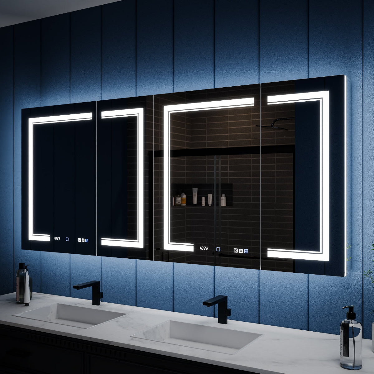 Illusion-B 72" x 32" LED Lighted Inset Mirrored Medicine Cabinet with Magnifiers Front and Back Light - ExBriteUSA
