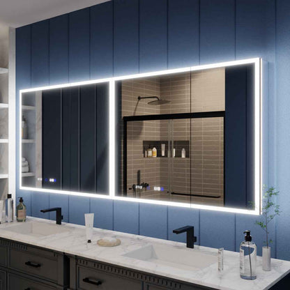 Illusion 80" x 32" LED Mirror With Medicine Cabinet with Magnifiers Front and Back Light