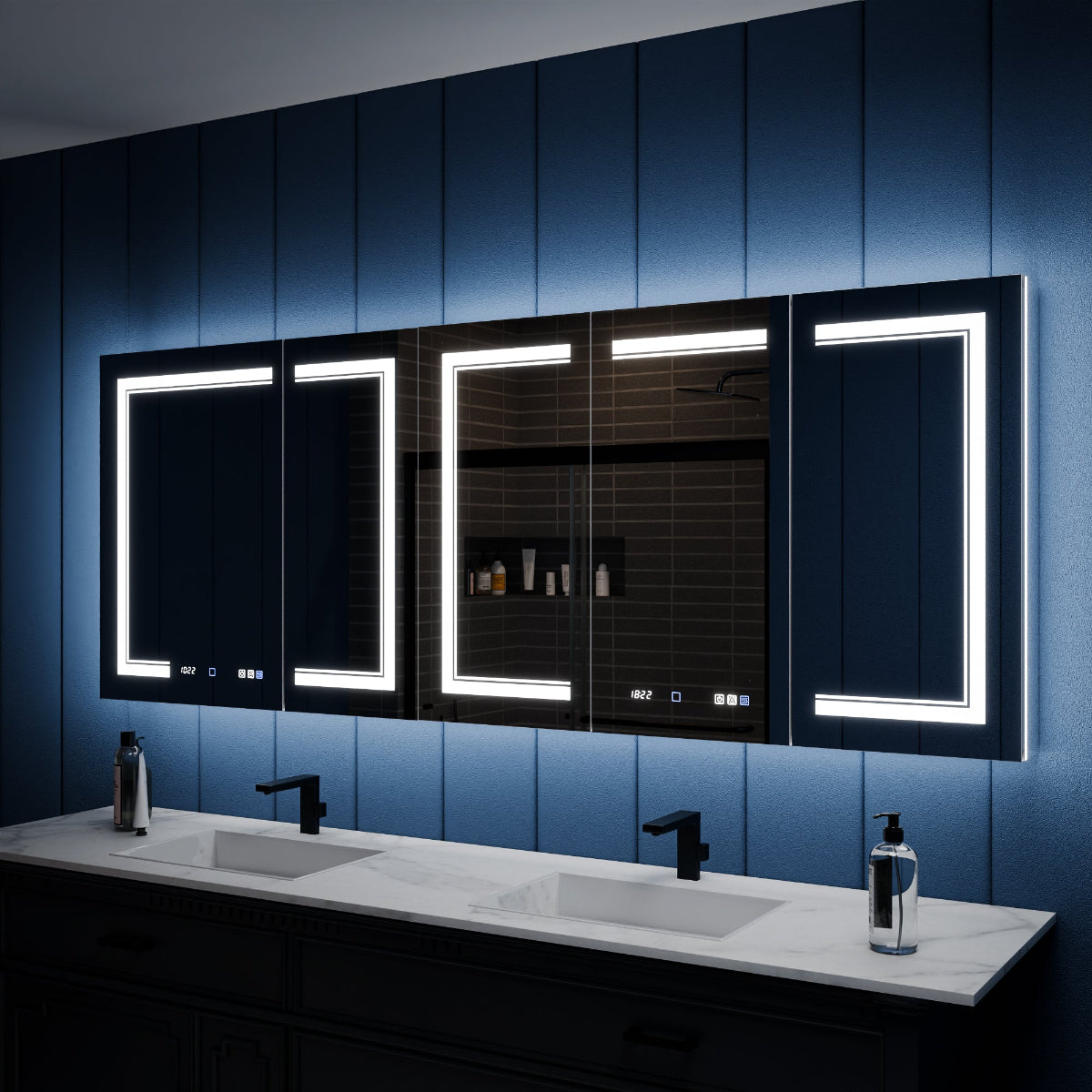 Illusion-B 84" x 32" LED Lighted Inset Mirrored Medicine Cabinet with Magnifiers Front and Back Light - ExBriteUSA