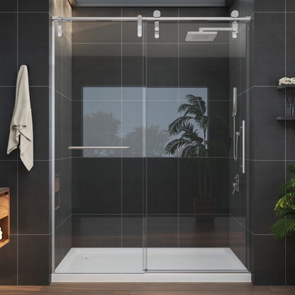 Anchor-B Allsumhome 56"-60"W x 76"H Frameless Sliding Shower Door,8mm Tempered Glass Shower Enclosure,Double Easy Clean Coat,Brushed Nickel,Buffer