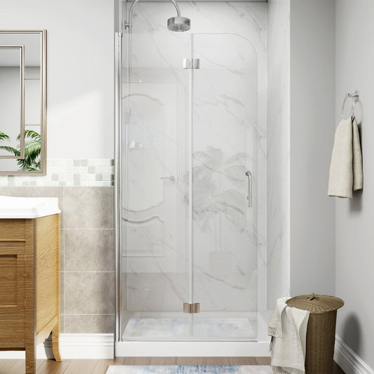 Adapt-E 30in.W x 72 in.H Bifold Frameless Folding Glass Shower Doors,Chrome Finish,Pivot Swing Shower Doors,1/4 in.Fold Clear Glass