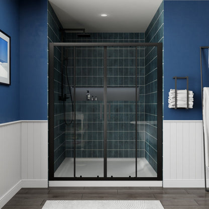 Holden 56-60"W x 70"H Easy Clean Shatter Proof Double Framed Sliding Shower Door with 1/4" (6mm) Clear SGCC Tempered Glass,Matte Black Finish