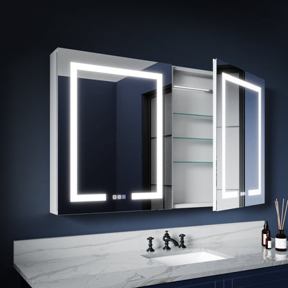 Boost-M1 48" W x 30" H Light Medicine Cabinet Recessed or Surface Mount Aluminum Adjustable Shelves Vanity Mirror Cabinet - ExBriteUSA