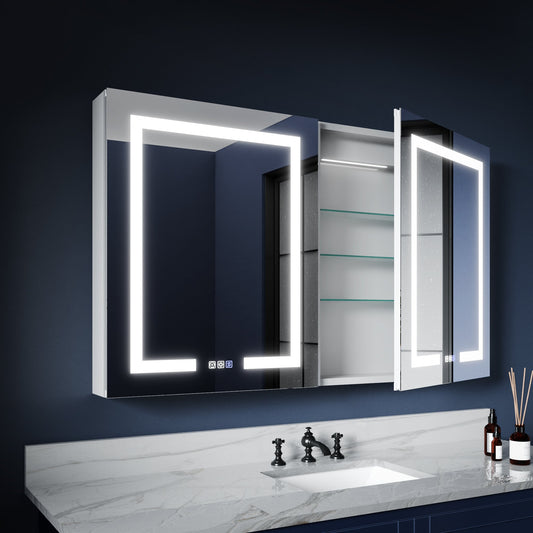 Boost-M1 48" W x 30" H Light Medicine Cabinet Recessed or Surface Mount Aluminum Adjustable Shelves Vanity Mirror Cabinet - ExBriteUSA