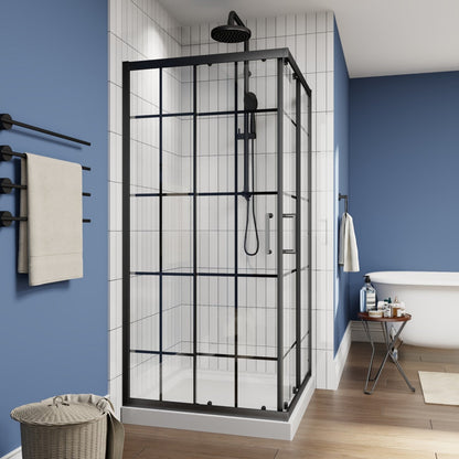 Haven-S 36" x 72" Corner Shower Enclosure,6mm Clear Glass,Double Sliding Shower Doors,Matte Black,Not Base,Adjustable