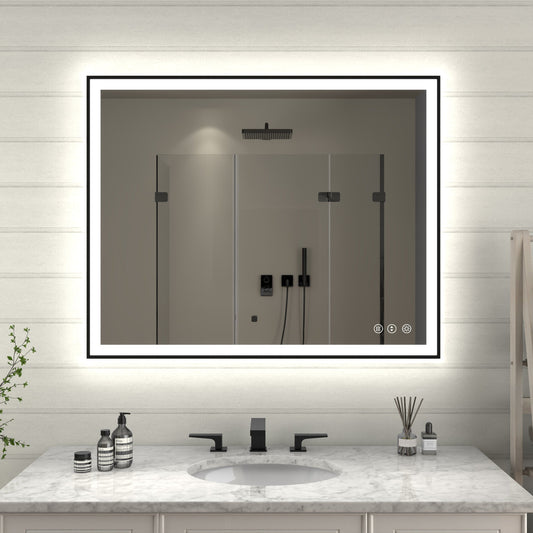 Apex-Noir 48"x32" Framed LED Lighted Bathroom Mirror