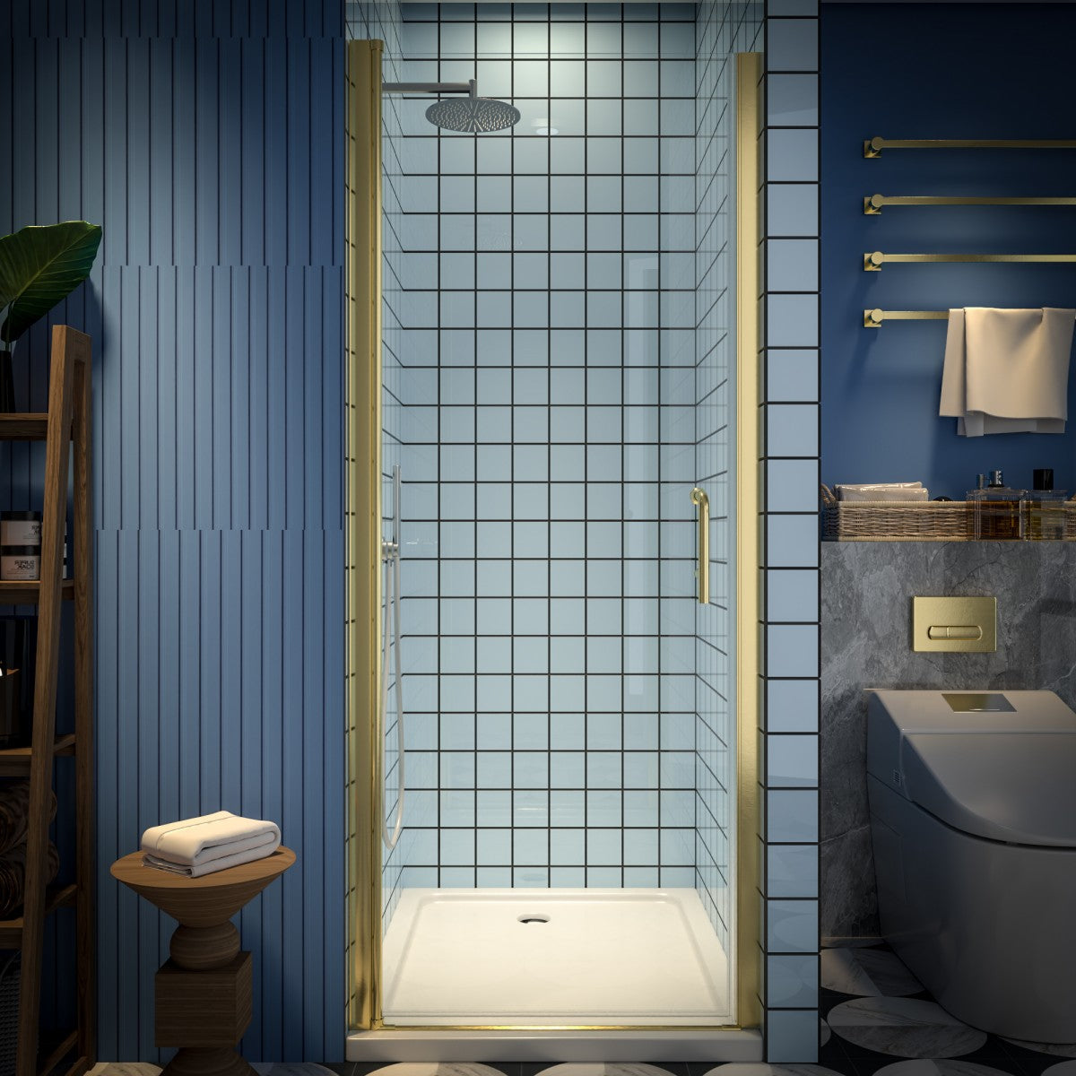 Classy 30-32"x72" Frameless Shower Door in Brush Gold,Water Repellent Glass with Seal Strip Parts and Handle,6mm Glass Shower Door - ExBriteUSA